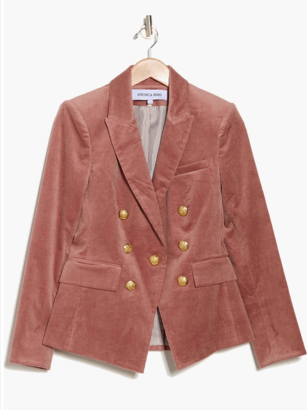 Veronica Beard Rose Dusty-Pink Double-Breasted Corduroy Blazer